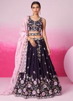 Organza Purple Wedding Wear Sequins Work Lehenga Choli